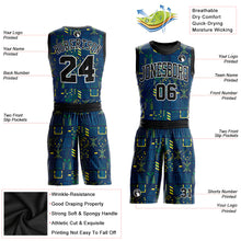 Load image into Gallery viewer, Custom Navy Black-Gold Round Neck Sublimation Basketball Suit Jersey
