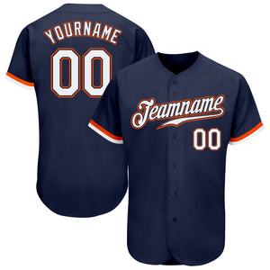 Custom Navy White-Orange Authentic Baseball Jersey