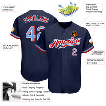 Load image into Gallery viewer, Custom Navy Light Blue-Red Authentic Baseball Jersey
