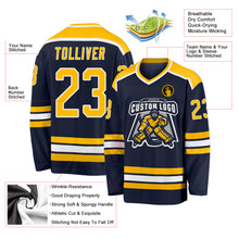 Load image into Gallery viewer, Custom Navy Gold-White Hockey Jersey
