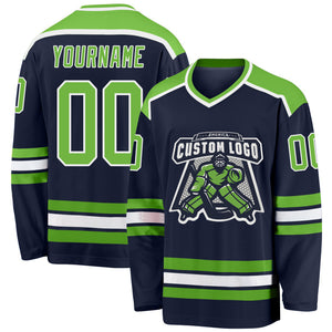 Custom Navy Neon Green-White Hockey Jersey