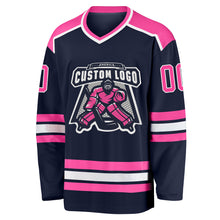Load image into Gallery viewer, Custom Navy Pink-White Hockey Jersey
