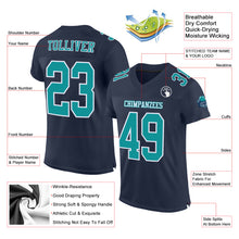 Laden Sie das Bild in den Galerie-Viewer, Custom Navy Aqua-White Mesh Authentic Football Jersey
