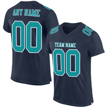 Laden Sie das Bild in den Galerie-Viewer, Custom Navy Aqua-White Mesh Authentic Football Jersey
