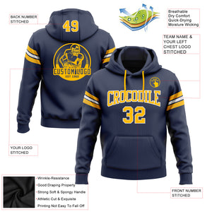 Custom Stitched Navy Gold-White Football Pullover Sweatshirt Hoodie