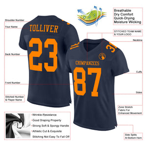 Custom Navy Bay Orange Mesh Authentic Football Jersey