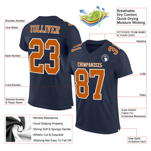 Custom Navy Texas Orange-White Mesh Authentic Football Jersey