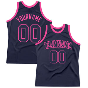 Custom Navy Navy-Pink Authentic Throwback Basketball Jersey