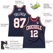 Load image into Gallery viewer, Custom Navy White Gray-Red Authentic Throwback Basketball Jersey
