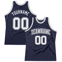 Загрузить изображение в средство просмотра галереи, Custom Navy White Navy-Gray Authentic Throwback Basketball Jersey
