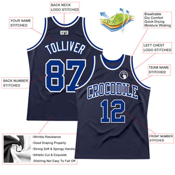 Custom Navy Royal-White Authentic Throwback Basketball Jersey