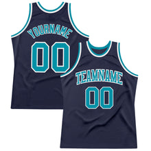 Load image into Gallery viewer, Custom Navy Teal-White Authentic Throwback Basketball Jersey
