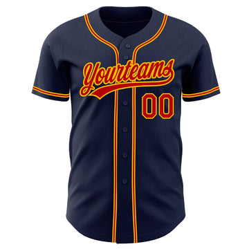 Custom Navy Red-Gold Authentic Baseball Jersey