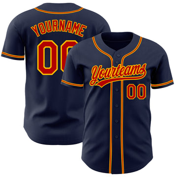 Custom Navy Red-Gold Authentic Baseball Jersey