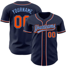 Load image into Gallery viewer, Custom Navy Orange-Powder Blue Authentic Baseball Jersey
