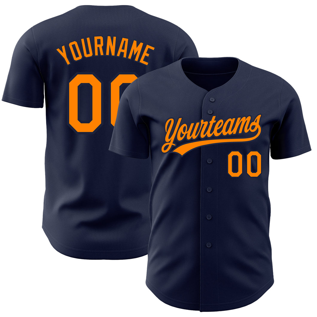 Custom Navy Bay Orange-Navy Authentic Baseball Jersey