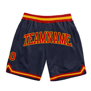 Custom Navy Red-Gold Authentic Throwback Basketball Shorts