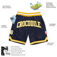 Load image into Gallery viewer, Custom Navy White-Gold Authentic Throwback Basketball Shorts
