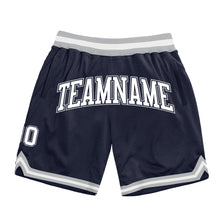 Load image into Gallery viewer, Custom Navy White-Gray Authentic Throwback Basketball Shorts
