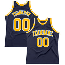Load image into Gallery viewer, Custom Navy Gold-Light Blue Authentic Throwback Basketball Jersey
