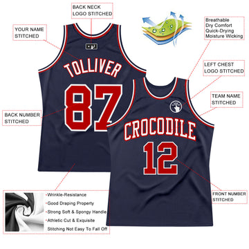 Custom Navy Red-White Authentic Throwback Basketball Jersey