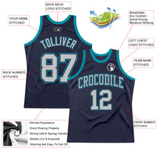 Загрузить изображение в средство просмотра галереи, Custom Navy Gray-Teal Authentic Throwback Basketball Jersey
