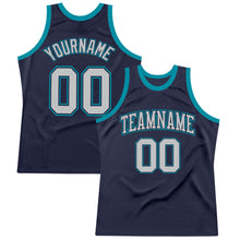 Load image into Gallery viewer, Custom Navy Gray-Teal Authentic Throwback Basketball Jersey
