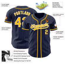 Load image into Gallery viewer, Custom Navy White Pinstripe Gold Authentic Baseball Jersey
