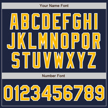 Load image into Gallery viewer, Custom Navy White Pinstripe Gold Authentic Baseball Jersey
