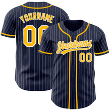 Load image into Gallery viewer, Custom Navy White Pinstripe Gold Authentic Baseball Jersey
