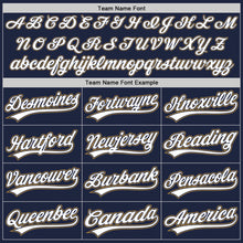 Load image into Gallery viewer, Custom Navy White Pinstripe White-Old Gold Authentic Baseball Jersey

