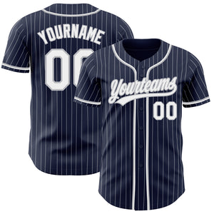 Custom Navy White Pinstripe White-Gray Authentic Baseball Jersey