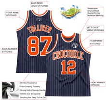 Load image into Gallery viewer, Custom Navy White Pinstripe Orange Authentic Basketball Jersey
