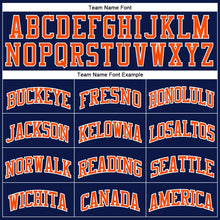 Load image into Gallery viewer, Custom Navy White Pinstripe Orange Authentic Basketball Jersey
