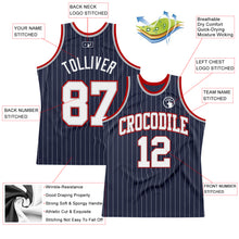 Load image into Gallery viewer, Custom Navy White Pinstripe White Gray-Red Authentic Basketball Jersey
