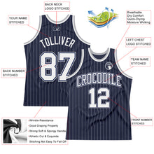 Load image into Gallery viewer, Custom Navy White Pinstripe White-Gray Authentic Basketball Jersey
