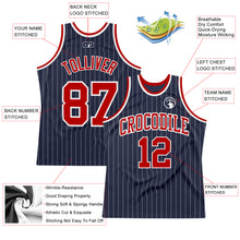 Load image into Gallery viewer, Custom Navy White Pinstripe Red Authentic Basketball Jersey
