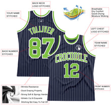 Загрузить изображение в средство просмотра галереи, Custom Navy White Pinstripe Neon Green Authentic Basketball Jersey
