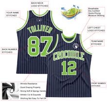 Laden Sie das Bild in den Galerie-Viewer, Custom Navy White Pinstripe Neon Green Authentic Basketball Jersey
