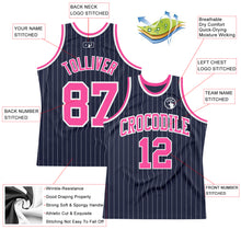 Load image into Gallery viewer, Custom Navy White Pinstripe Pink Authentic Basketball Jersey
