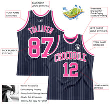 Загрузить изображение в средство просмотра галереи, Custom Navy White Pinstripe Pink Authentic Basketball Jersey

