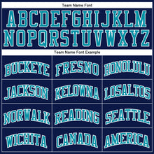 Load image into Gallery viewer, Custom Navy White Pinstripe Teal Authentic Basketball Jersey
