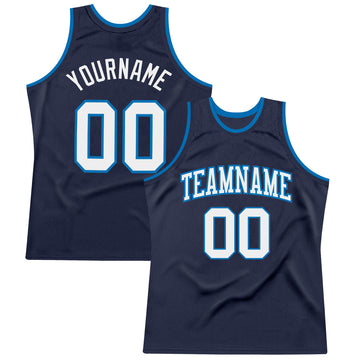 Custom Navy White-Blue Authentic Throwback Basketball Jersey