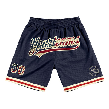 Custom Navy Vintage USA Flag-Cream Authentic Throwback Basketball Shorts