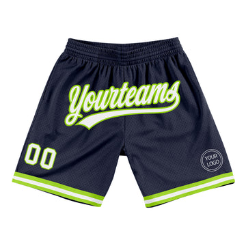 Custom Navy White-Neon Green Authentic Throwback Basketball Shorts
