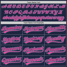 Load image into Gallery viewer, Custom Navy Light Blue-Pink Authentic Baseball Jersey
