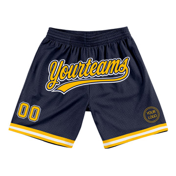 Custom Navy Gold-White Authentic Throwback Basketball Shorts