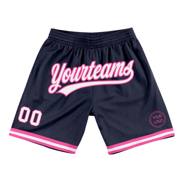 Custom Navy White-Pink Authentic Throwback Basketball Shorts