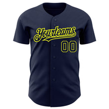 Load image into Gallery viewer, Custom Navy Neon Yellow Authentic Baseball Jersey
