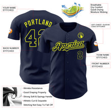 Load image into Gallery viewer, Custom Navy Neon Yellow Authentic Baseball Jersey
